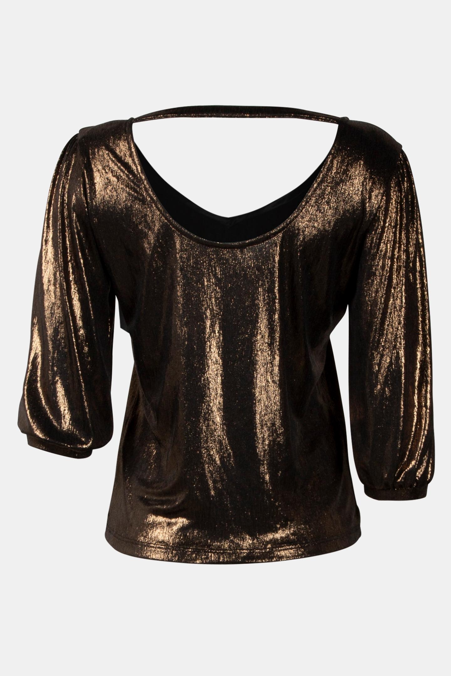 MABEL - CHOCOLATE LAMÉ KNIT T-SHIRT, REVERSIBLE FRONT/BACK 5