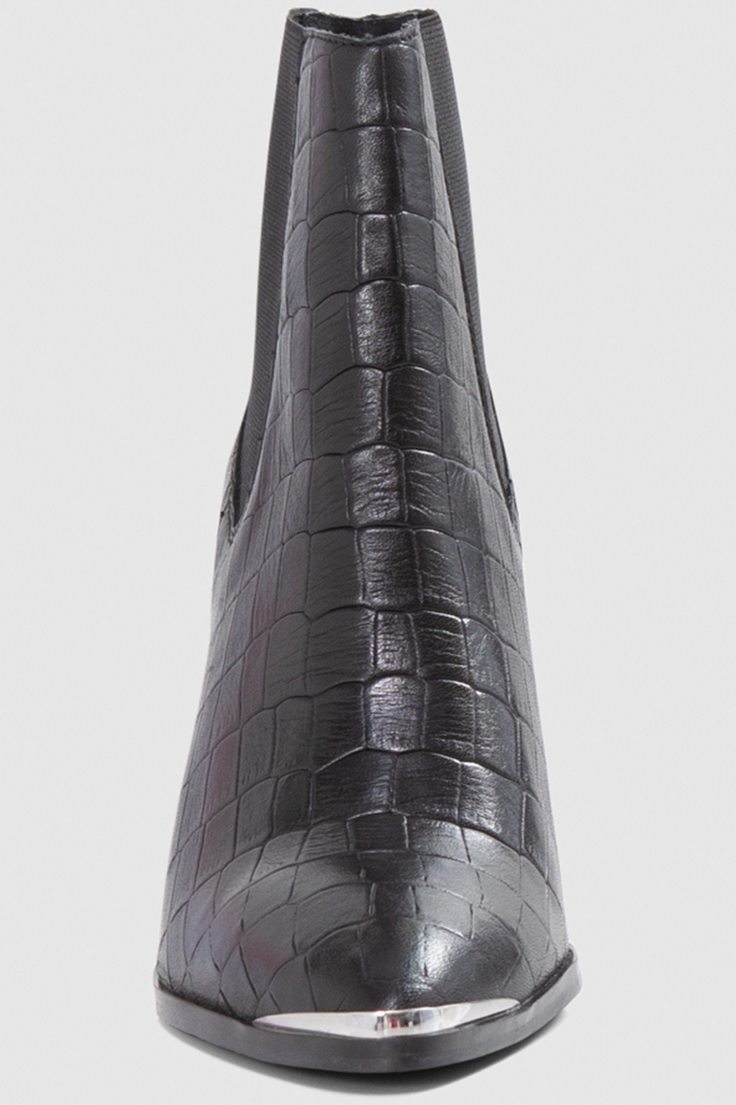 BLACK EMBOSSED LEATHER LOW BOOTS WITH METAL CLIP BLACK 3