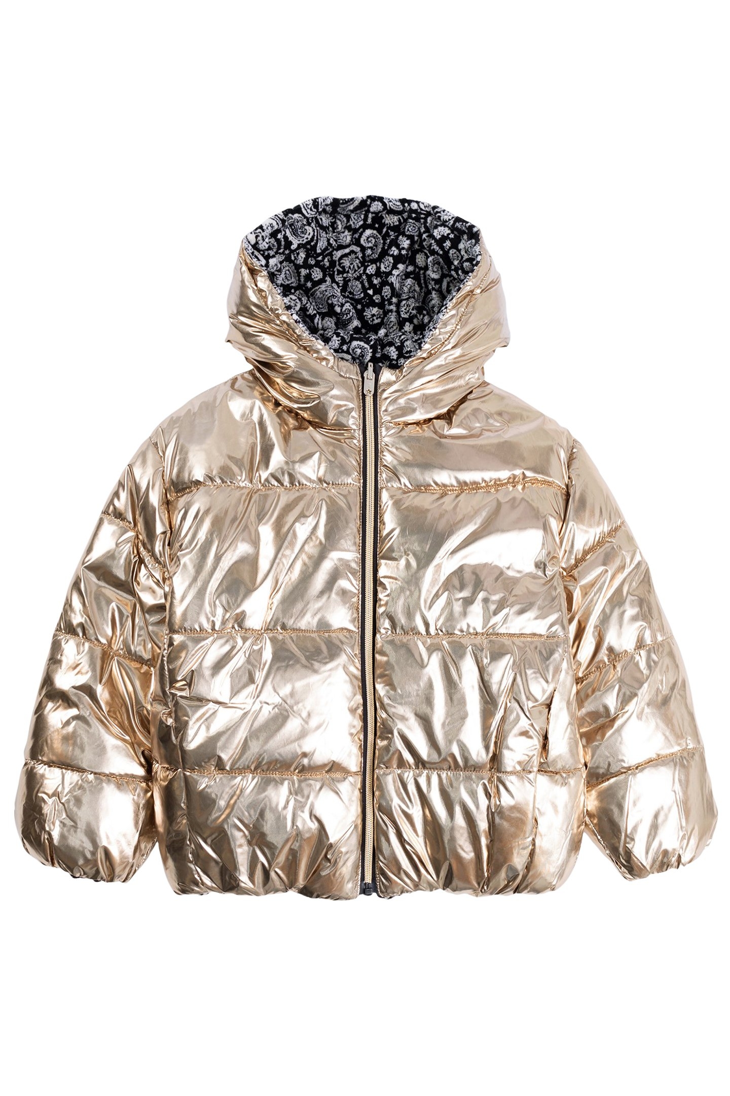 GIRL'S REVERSIBLE JACKET GOLD AND FLORAL PRINT VELVET 1