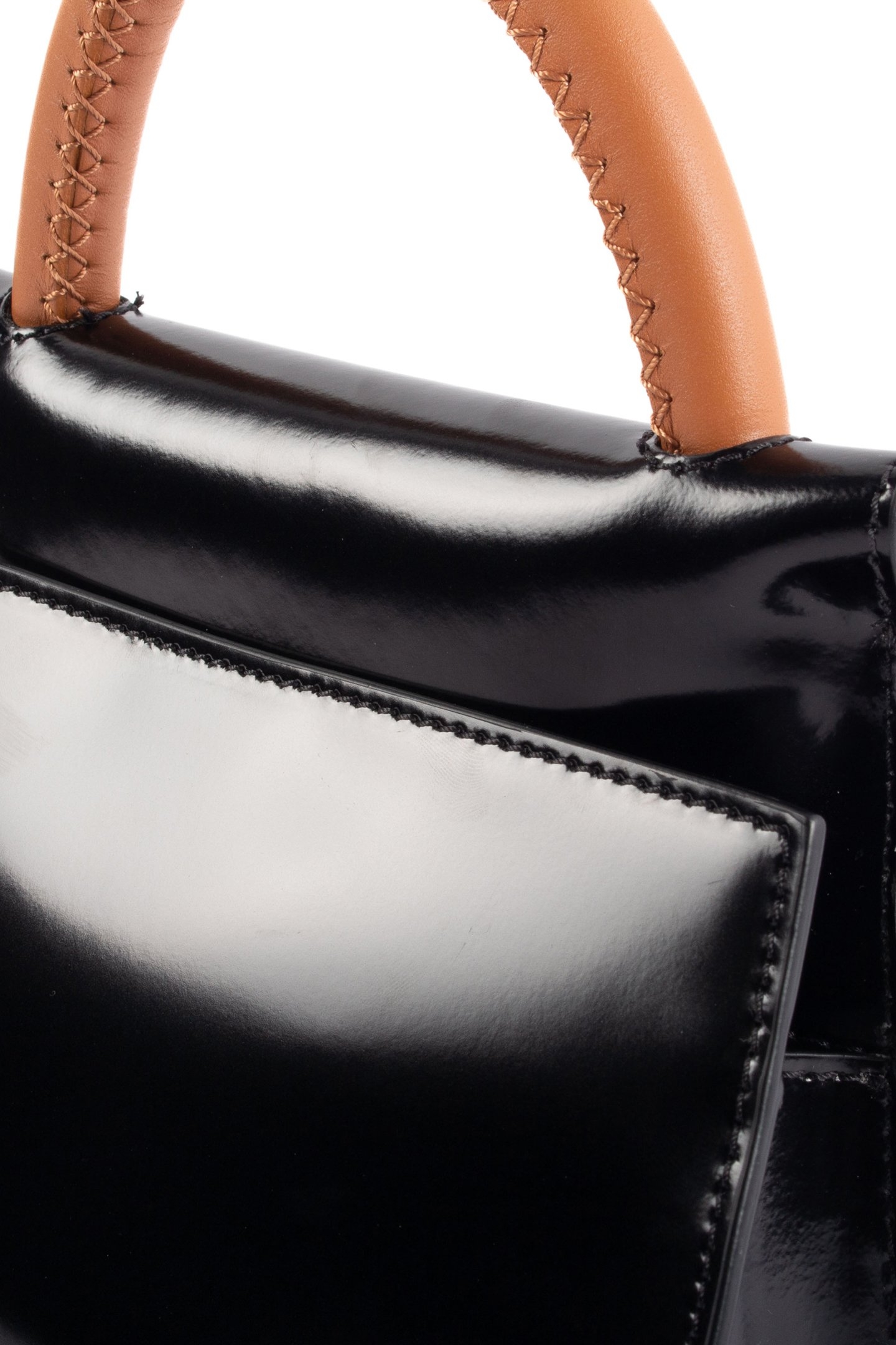 SMALL PAPILLON LEATHER MIRROR BLACK/CARAMEL 5