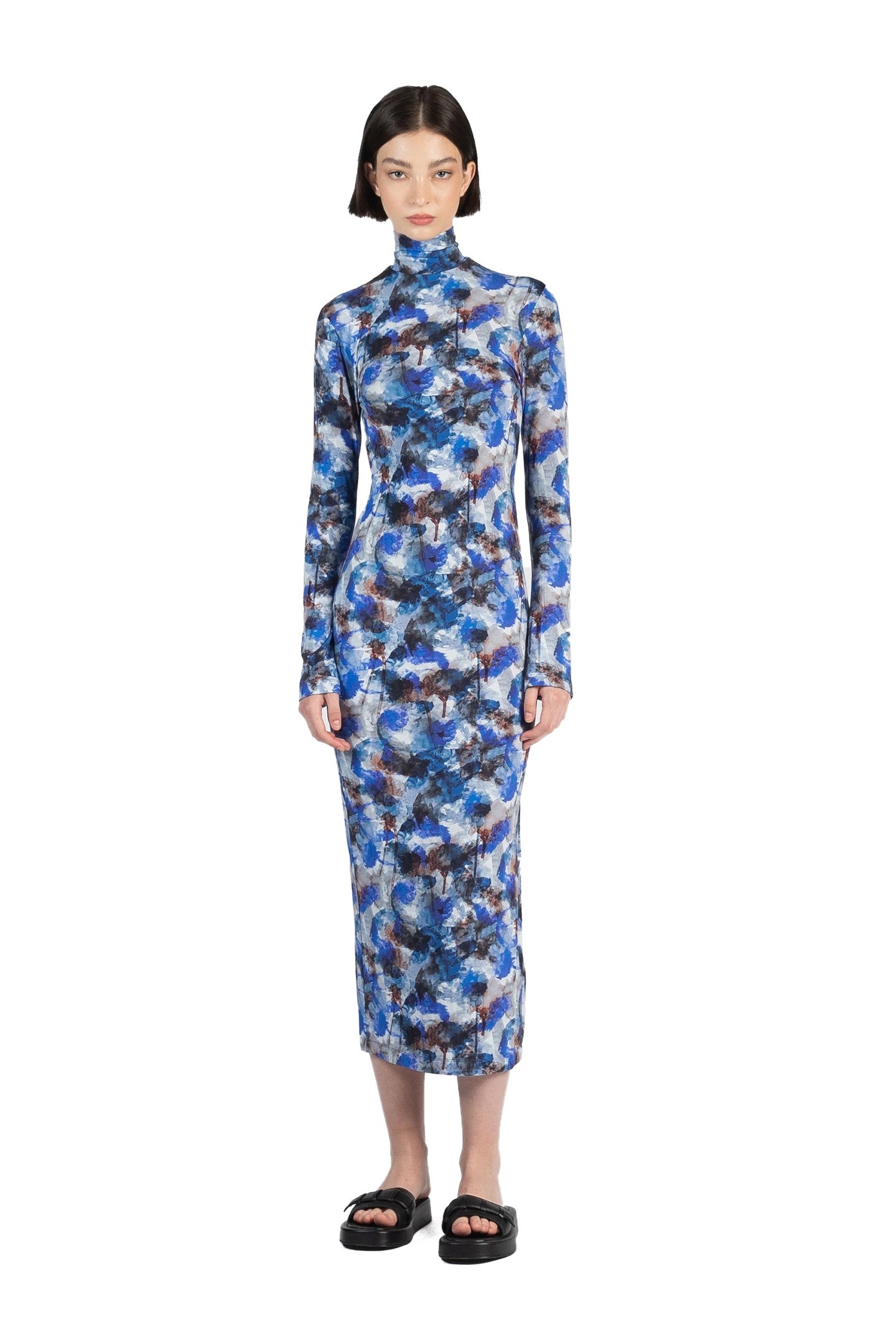 PRINTED TURTLENECK DRESS MULTICOLO R 1