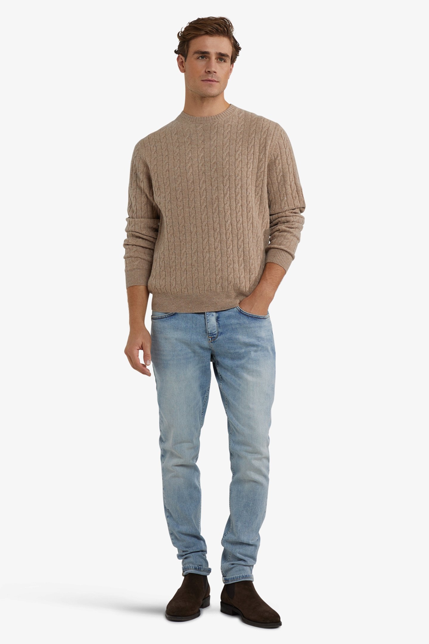 CABLE CREW NECK SWEATER SAND 2