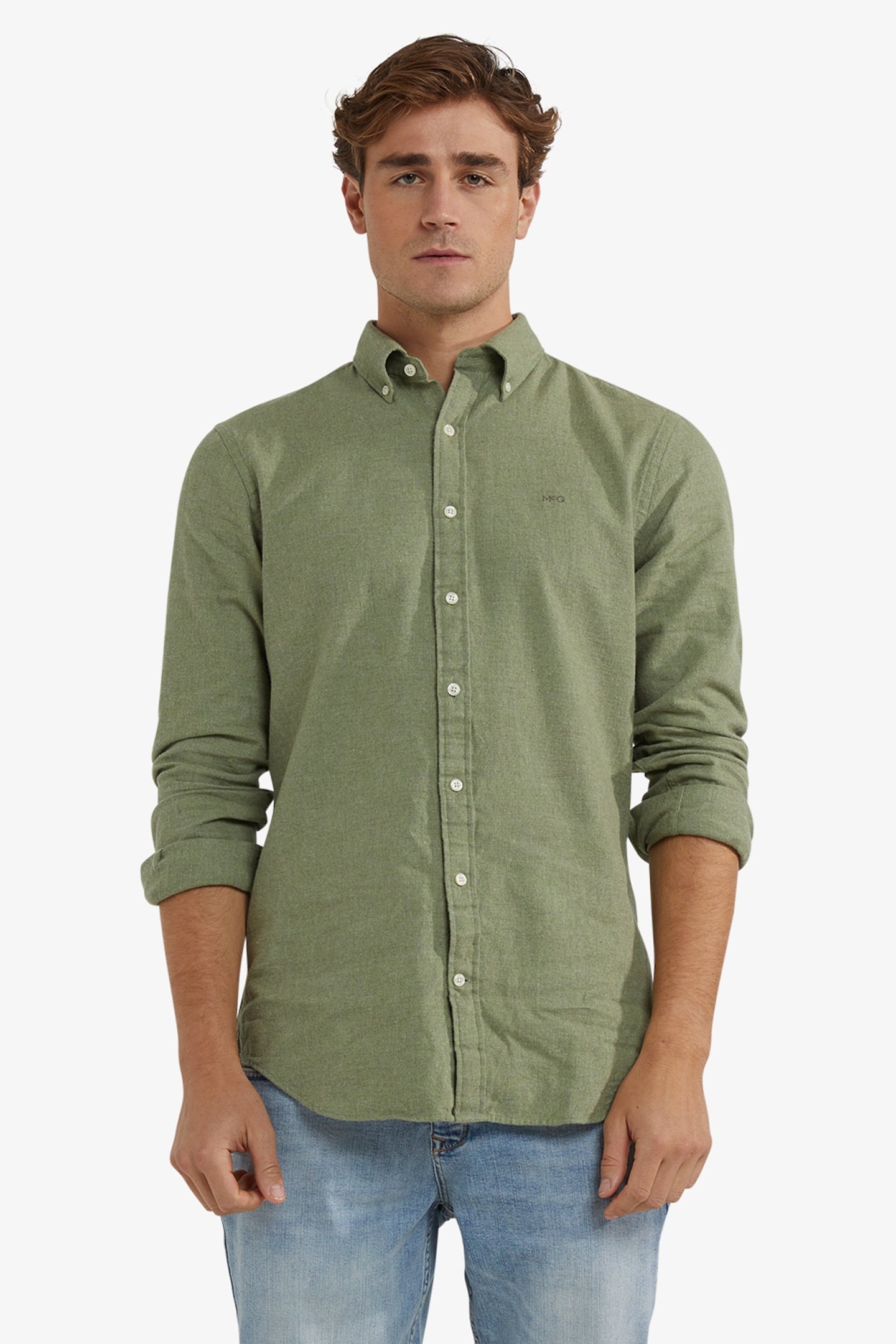 FLANNEL MELANGE OXFORD SHIRT WINTER SAGE 1