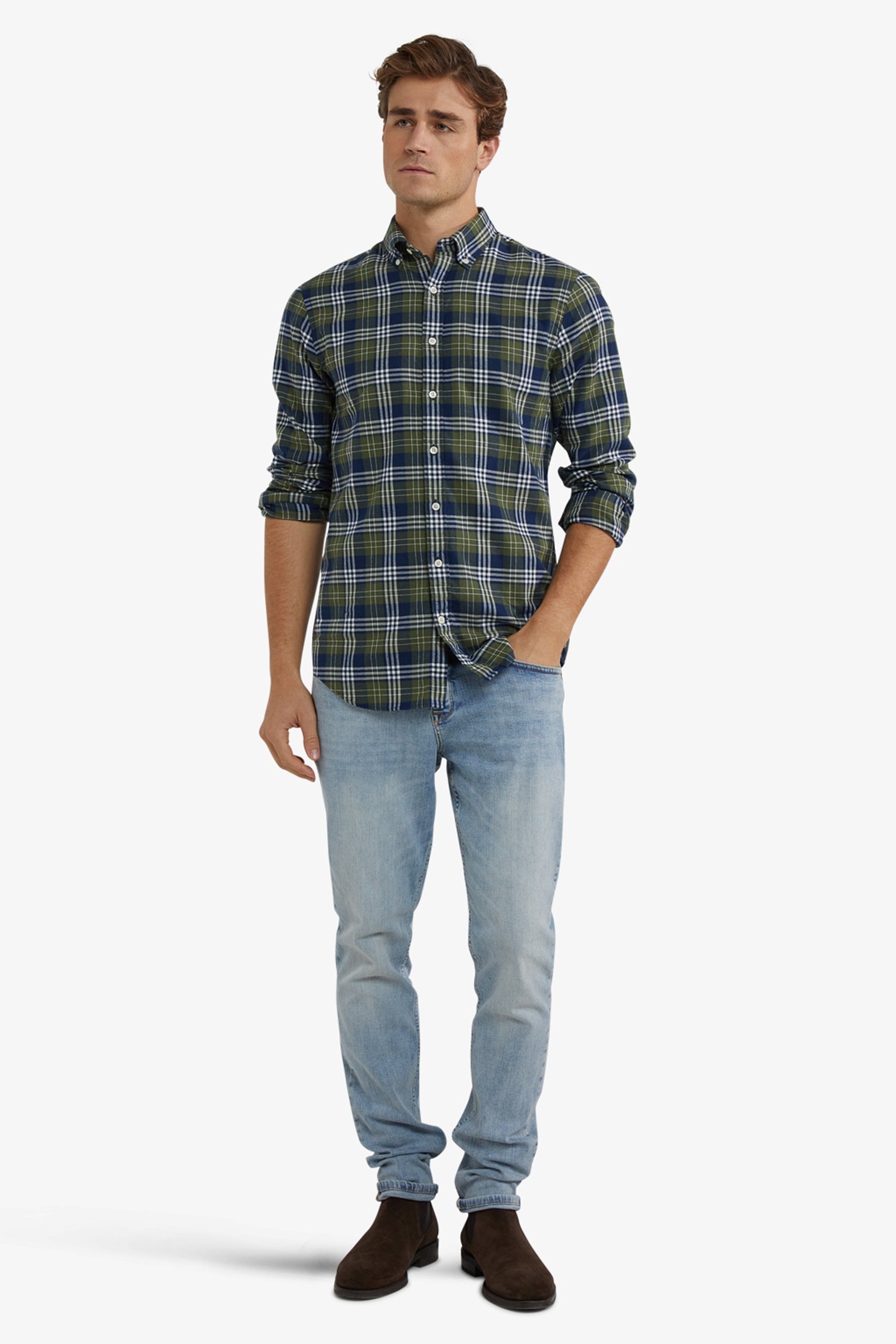 FLANNEL MULTI CHECK SHIRT MOSS GREEN 2