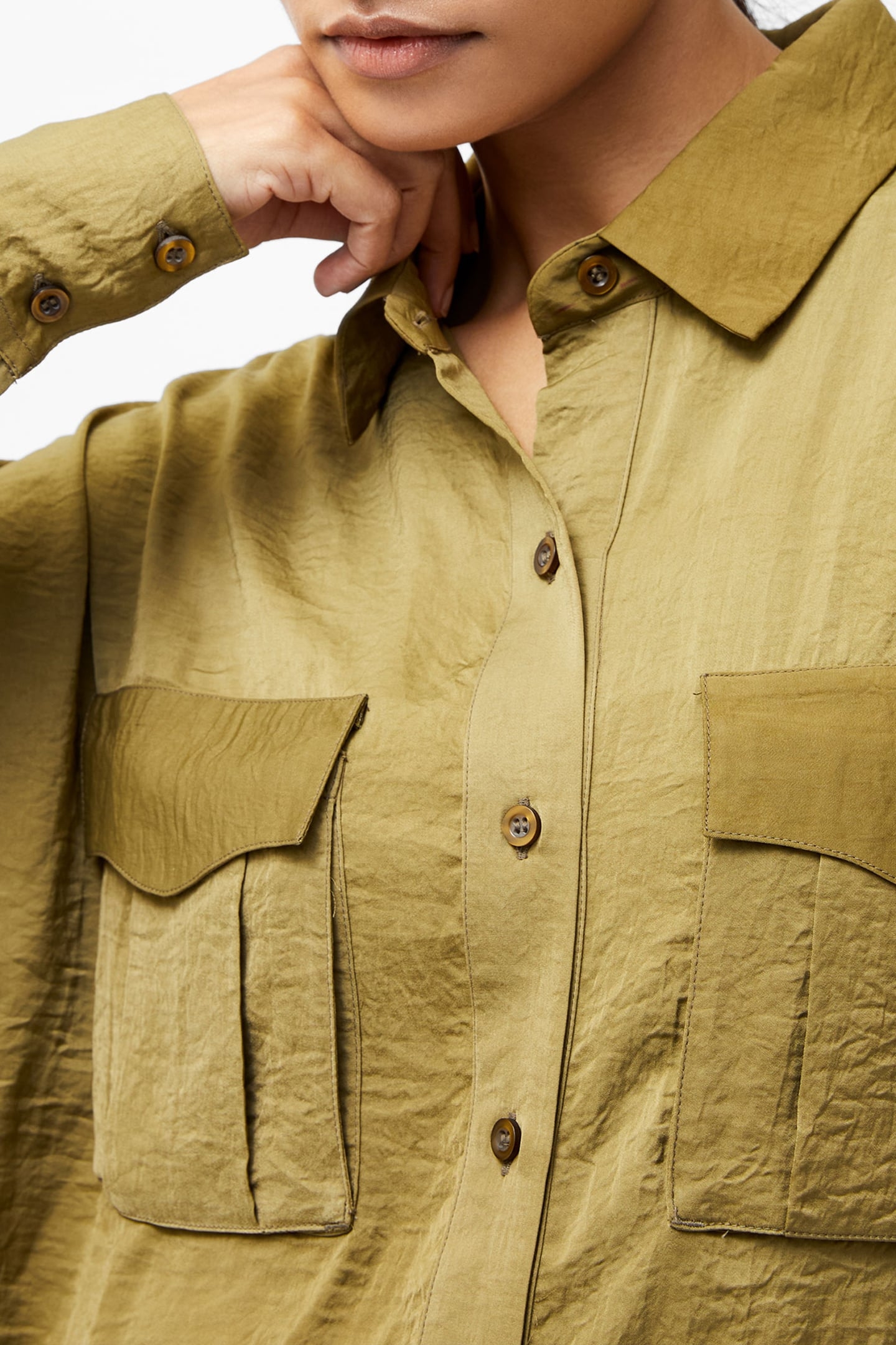 BLAINE SATIN SHIRT GOLDEN OLIVE KHAKI 4