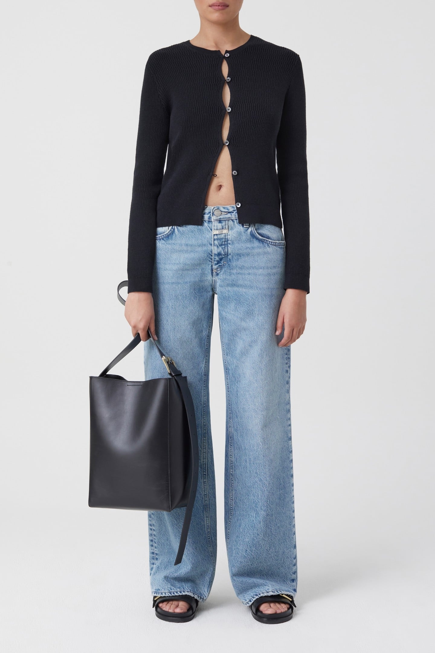 CROPPED CARDIGAN LONG SLEEVE KNITS BLACK 1