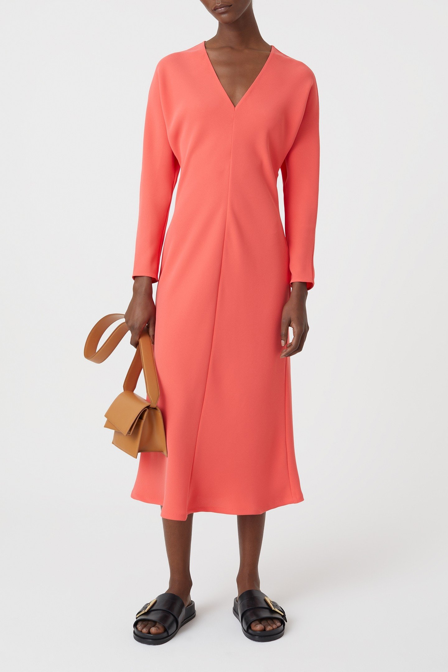 LONG V-NECK DRESS VIBRANT RED 2