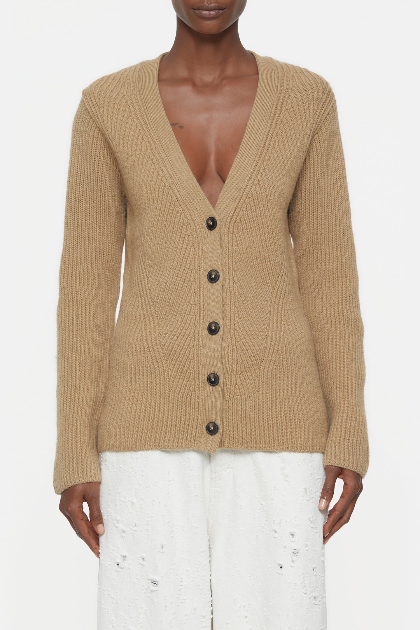 V CARDIGAN LONG SLEEVE KNITS DRIED TABACO 3