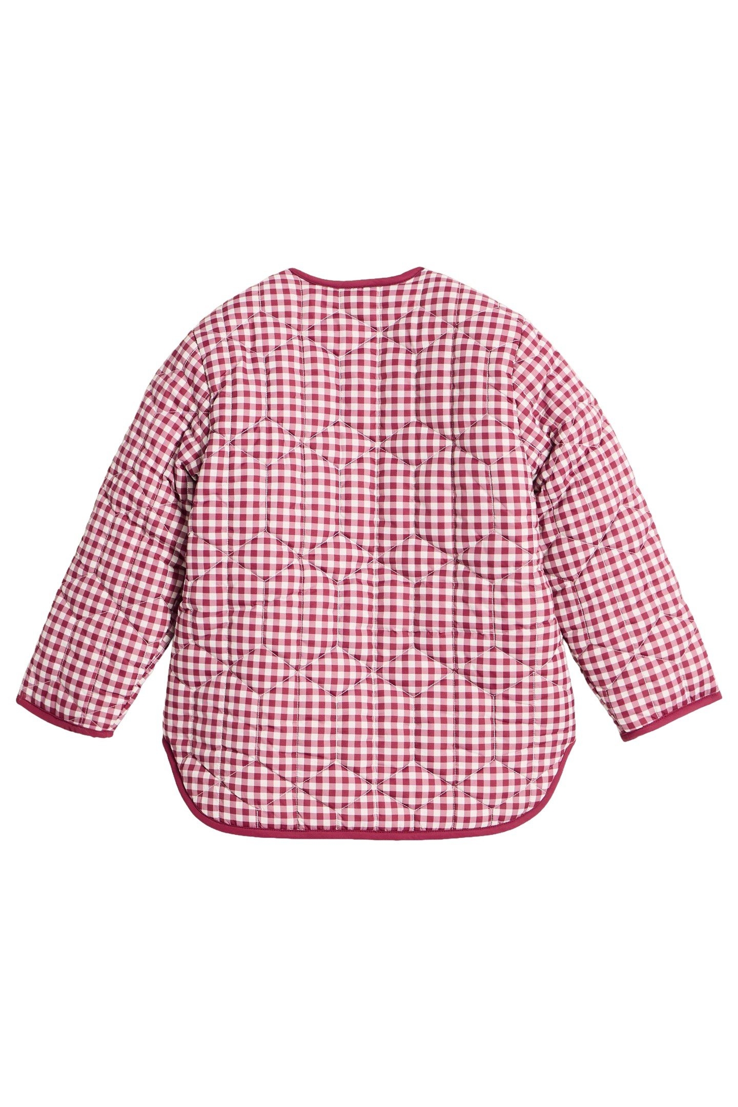 GINGHAM BORG LINED COAT DEEP RED 2