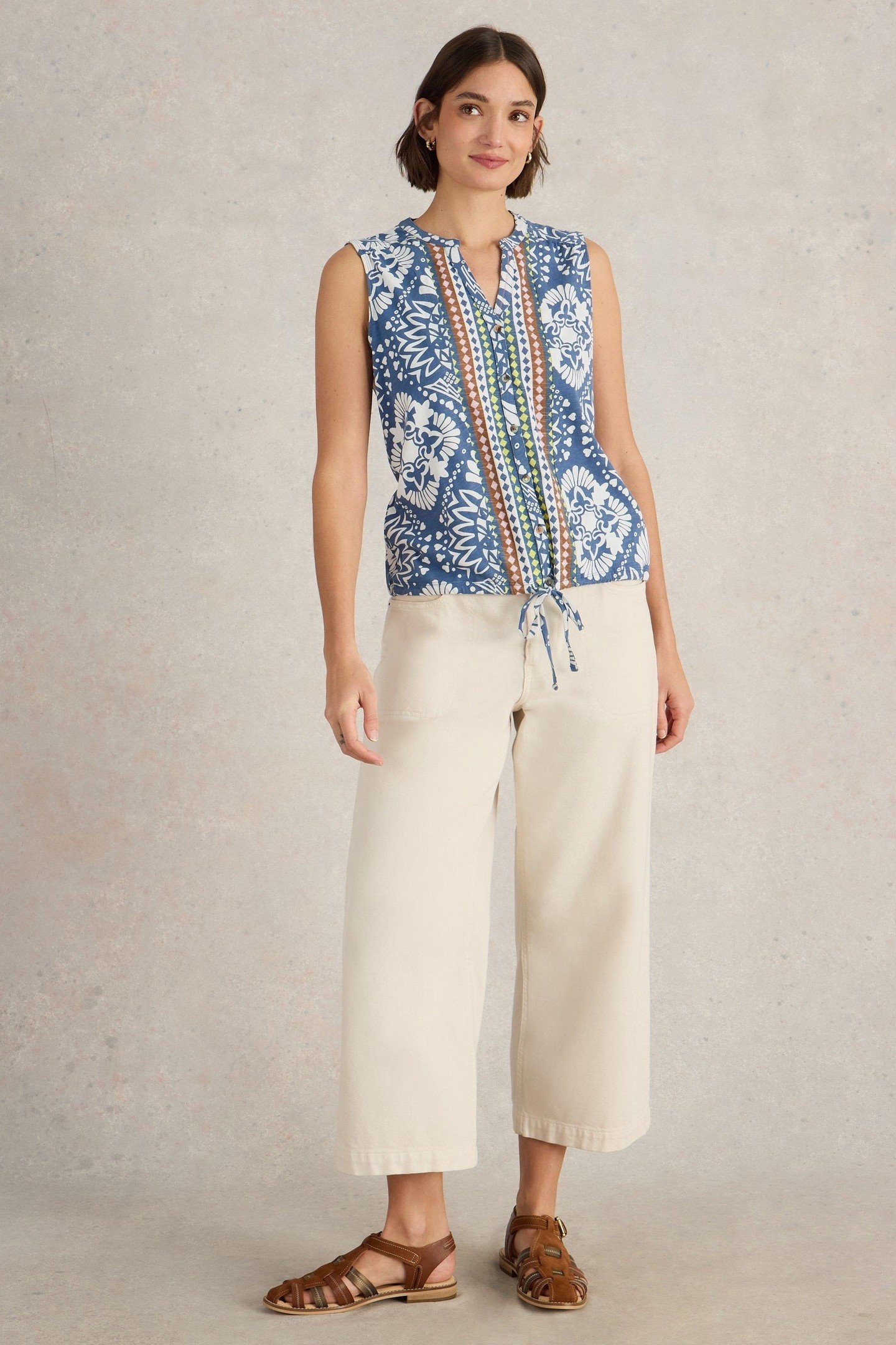 TULIP SLEEVELESS SHIRT BLUE PRINT 1