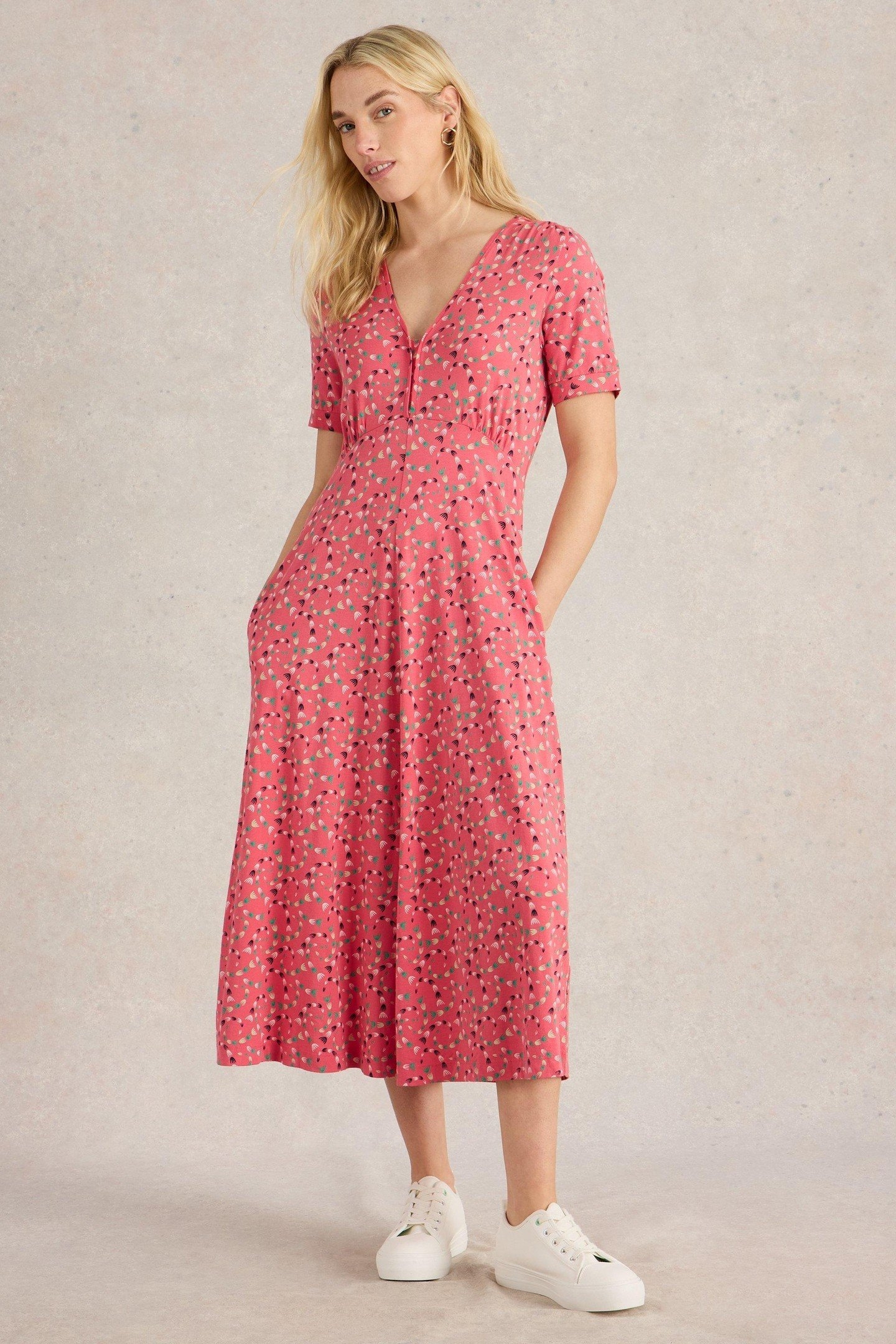 MEGAN JERSEY DRESS CORAL MULTI 1