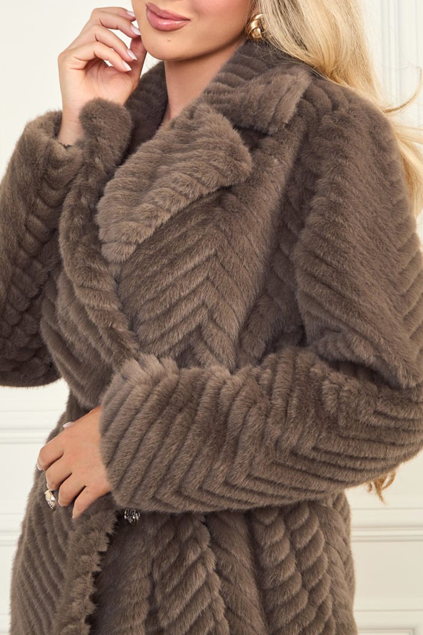 CLAIRE LONG COAT FAUX FUR REGAL BROWN MULTI 6