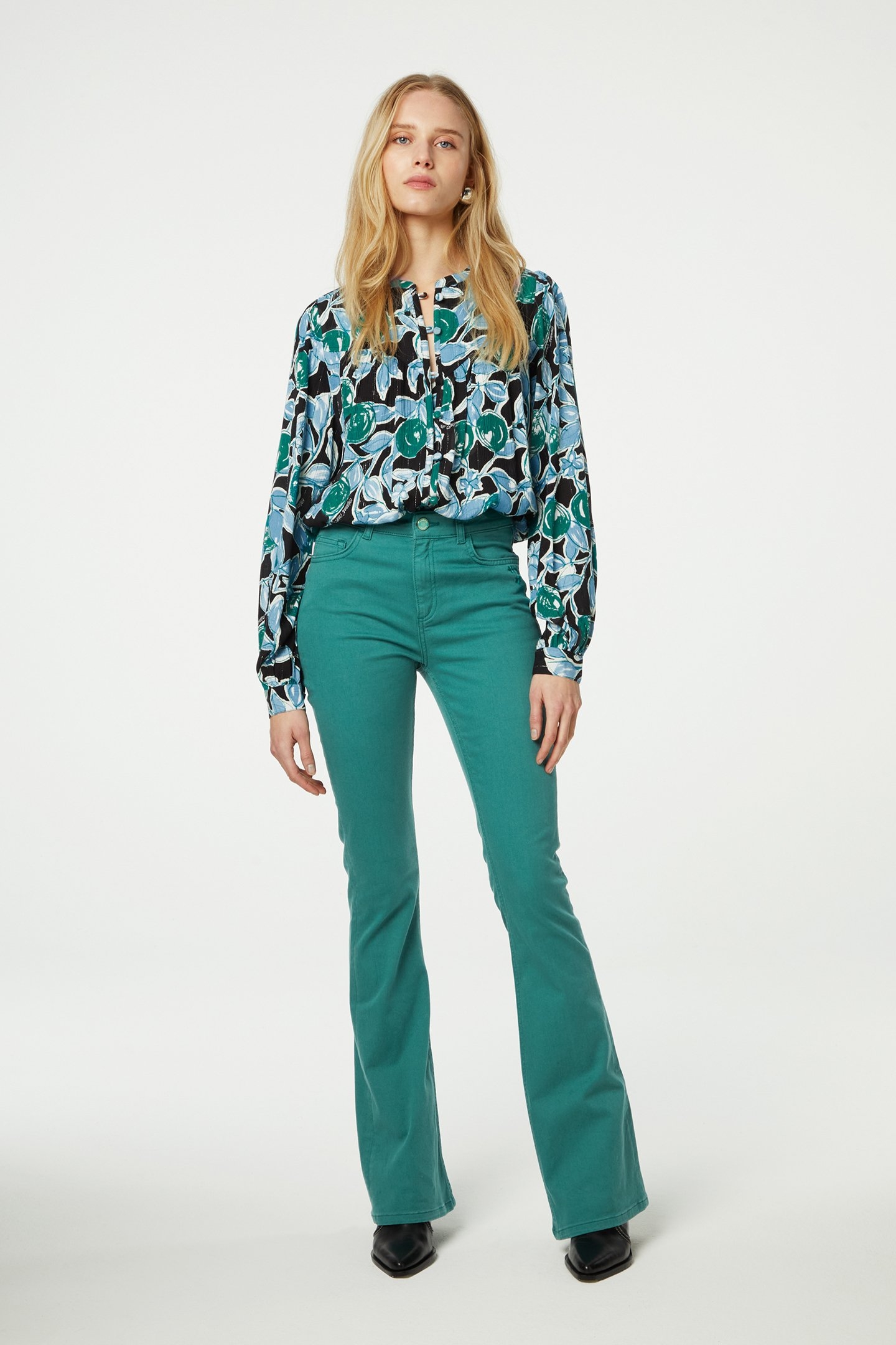 RESA BLOUSE BLACK/BOTTLE GREEN 2