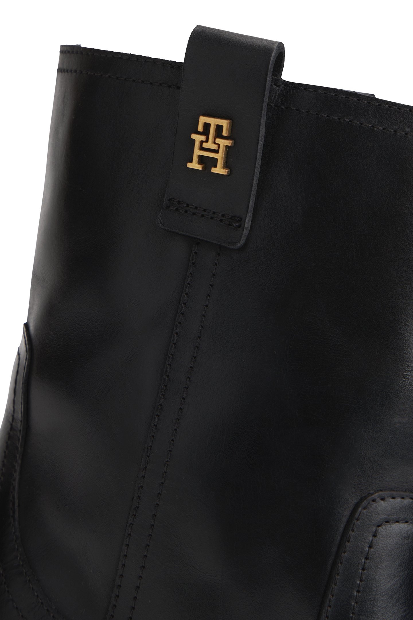 LEATHER BLOCK HEEL RIDING BOOTS BLACK 6