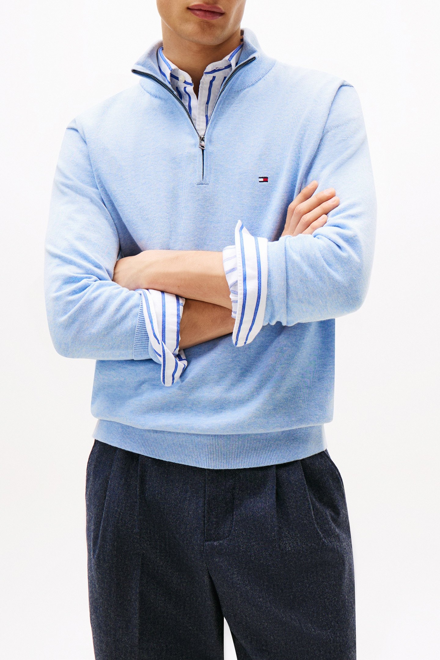 ESSENTIAL COTTON ZIP JUMPER VESSEL BLUE HEATHER 1