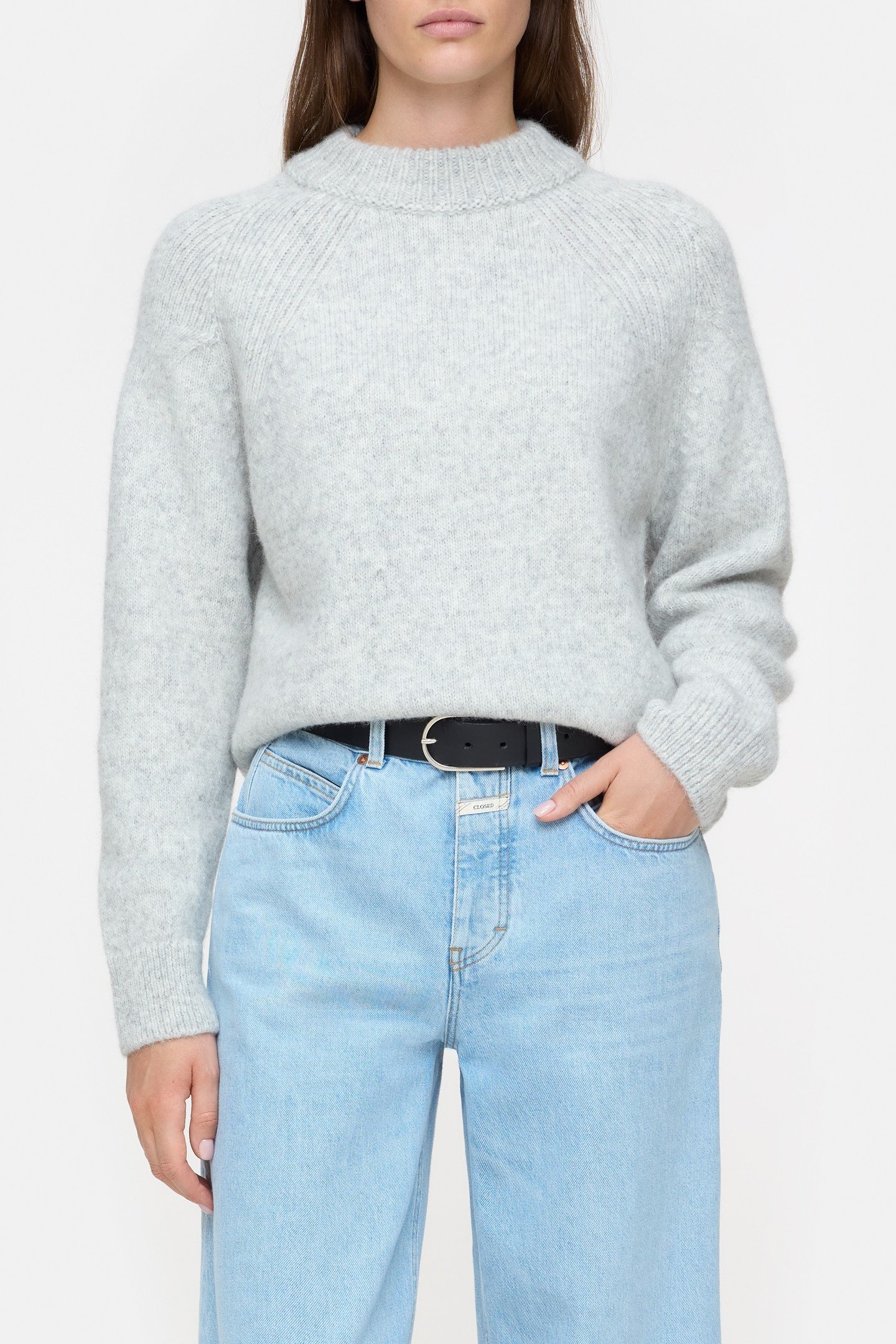 CREW NECK LONG SLEEVE KNITS LIGHT GREY MELANGE 1