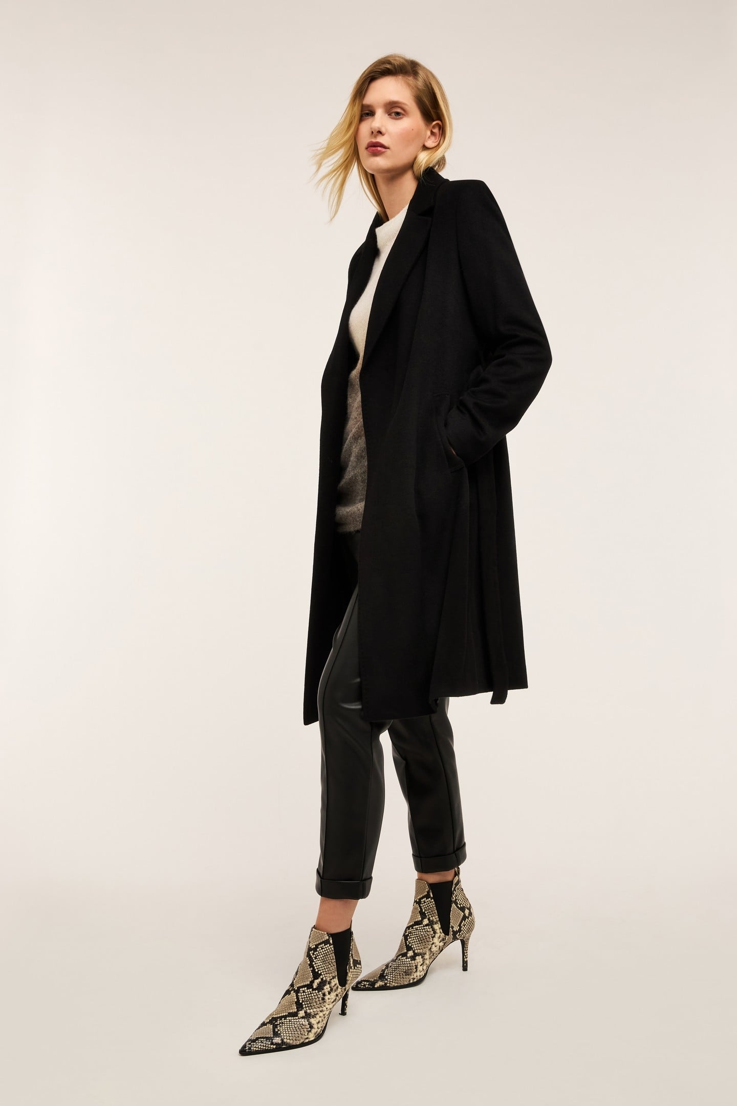 MIDI WOOL BLEND COAT WITH BELT BLACK 1