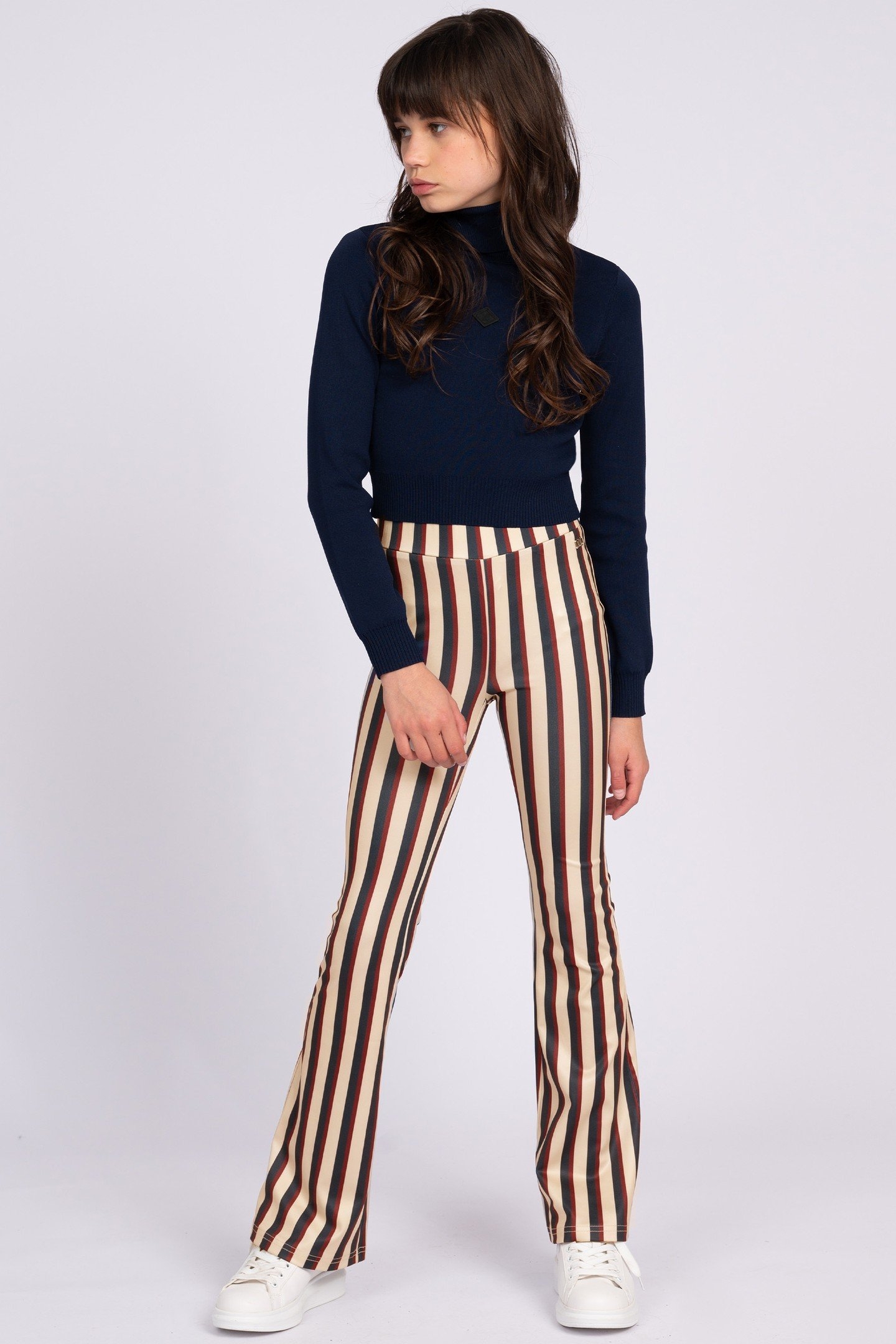 STRIPED FLARED PANTS ALMOND 1