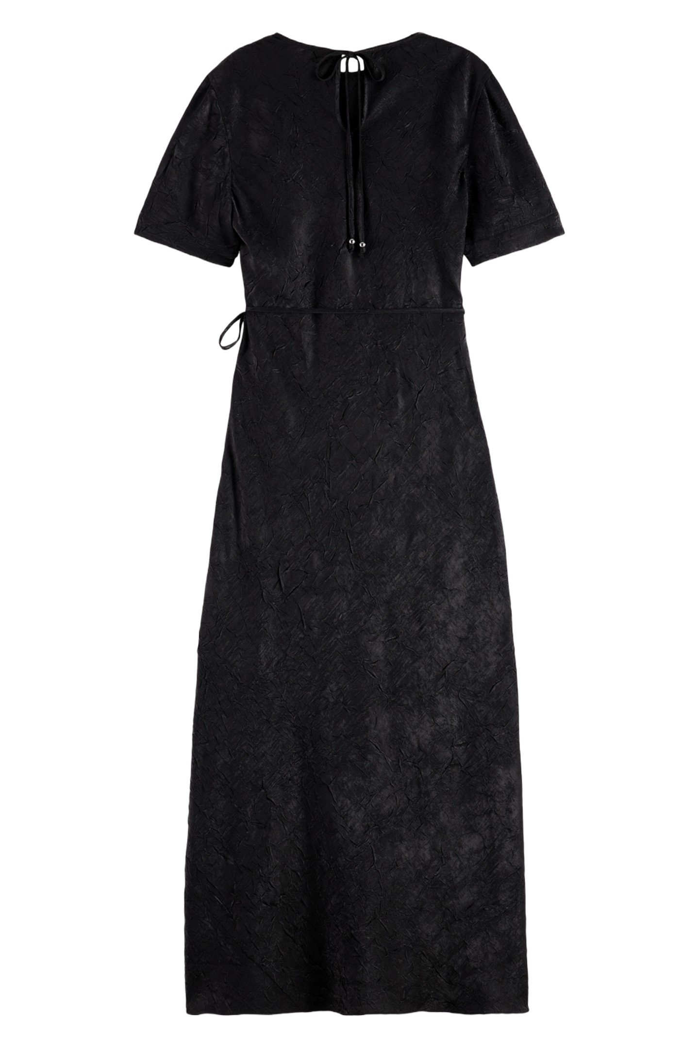 CRUSHED SATIN WRAP DRESS BLACK 3