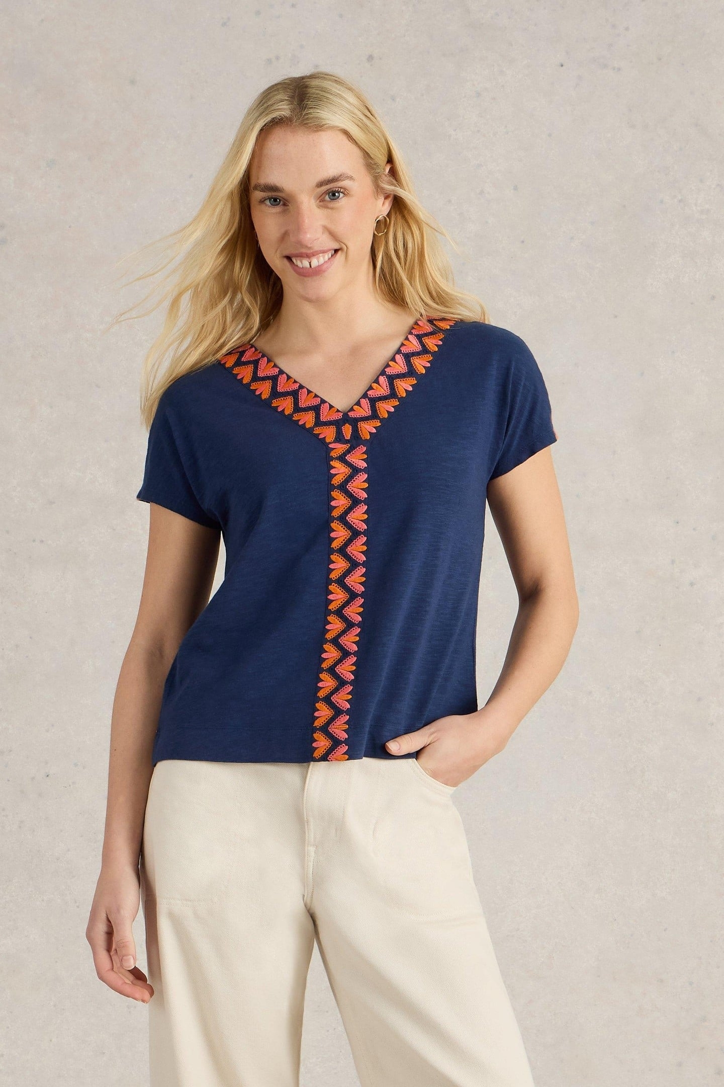 NEVA EMBROIDERED TOP NAVY MULTI 1